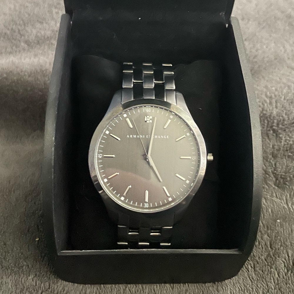 Armani Exchange Men's Stainless Steel Three Hand Dress Watch Diamond Accent